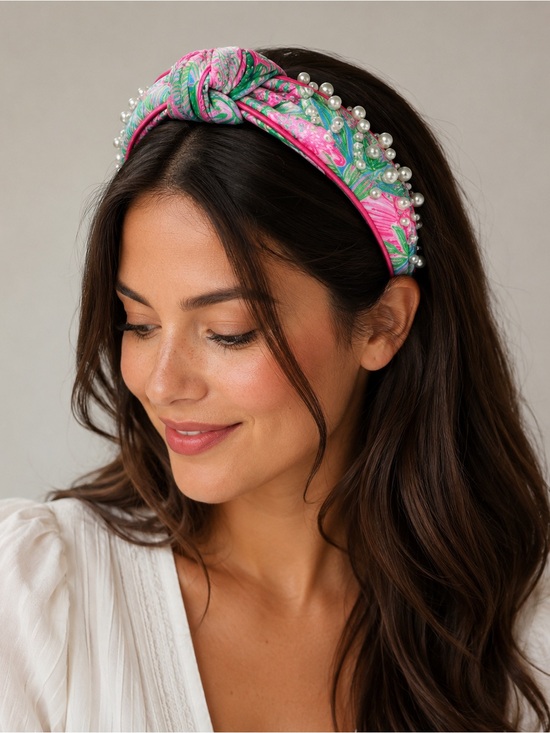 Lilly Pulitzer Accessories - NWT Lilly Pulitzer Blue Horizon “Coming In Hot” Embellished Pearl Knot Headband